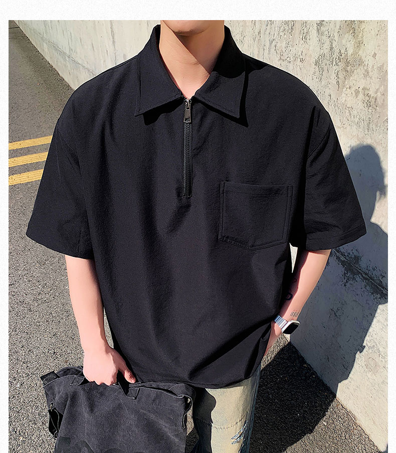 40 代 ファッション メンズ 洗練ハーフジップポケットシャツ