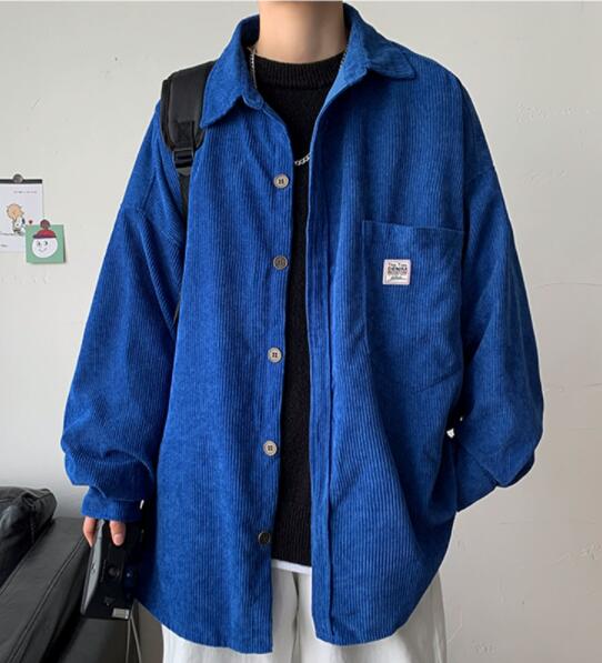 40 代 ファッション メンズ 秋冬 メンズ コーデュロイ オーバーサイズシャツ カーキ