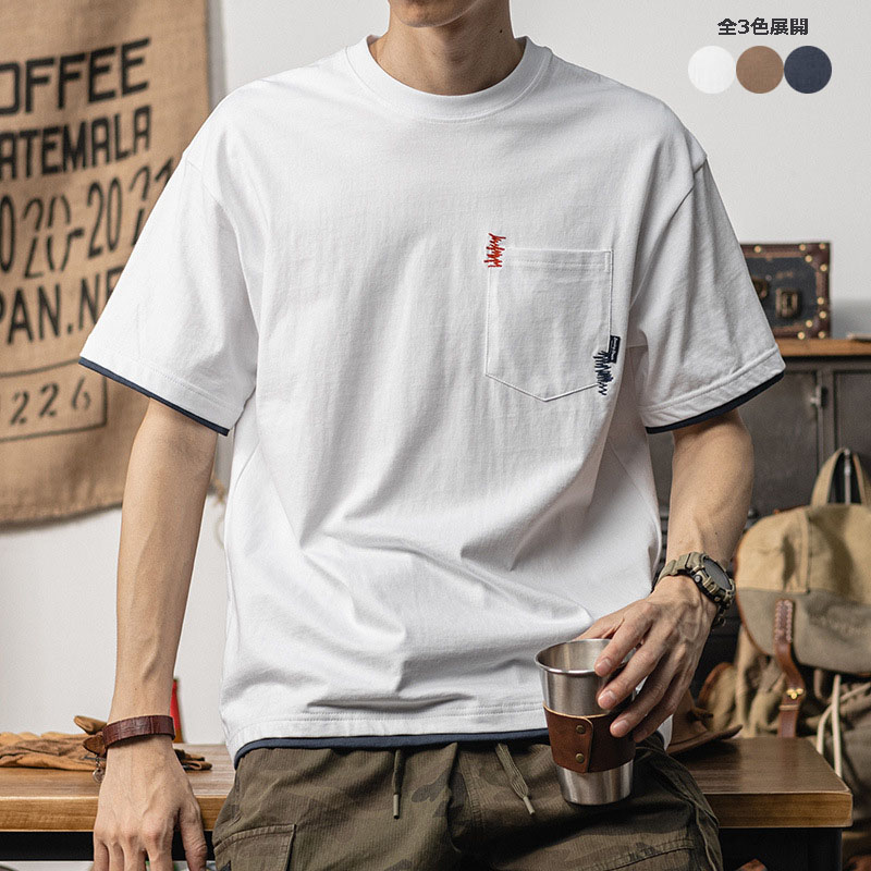 40 代 メンズ ファッション 刺繍入り半袖Tシャツ 大人カジュアル 春夏対応