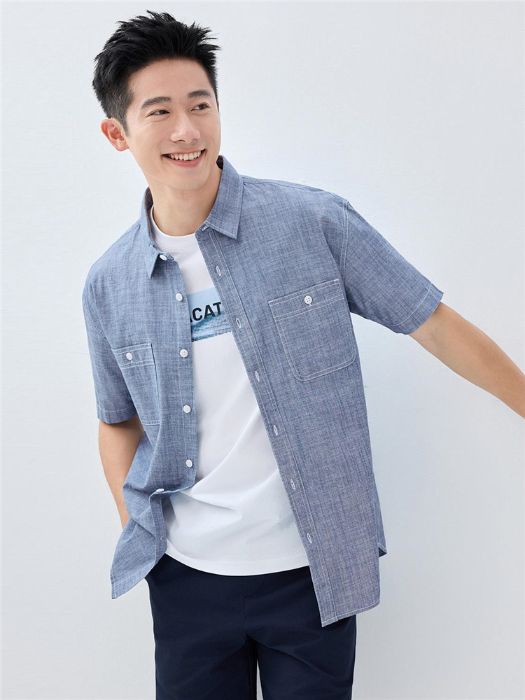 40 代 ファッション メンズ 洗練ポケットデザイン半袖シャツ