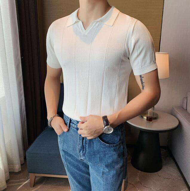 40 代 メンズ ファッション 冷感ニット半袖ポロシャツ大人のカジュアルトップス