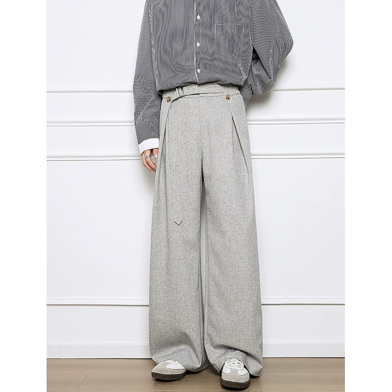 40 代 メンズ ファッション 無地ワイドパンツ 男性用 グレー ゆったりシルエット 秋冬