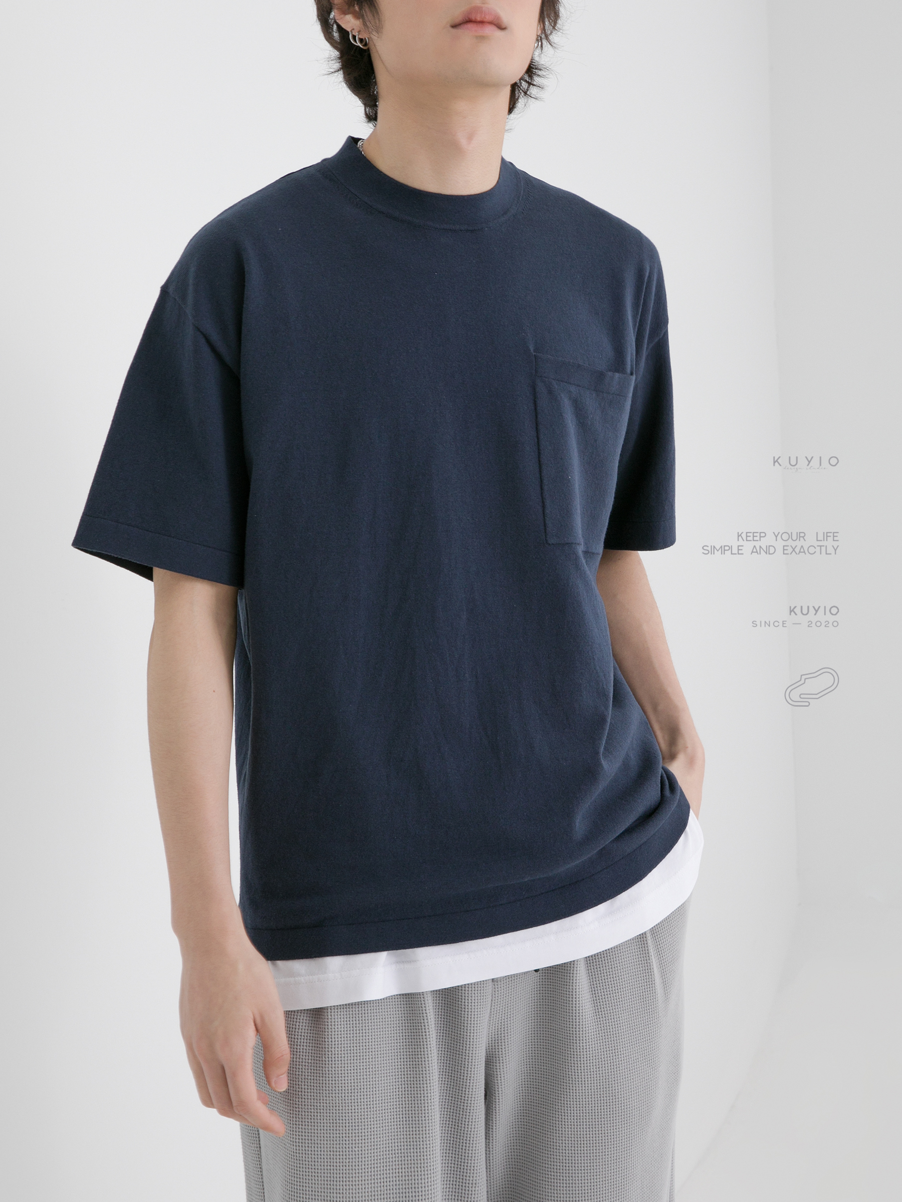 40 代 ファッション メンズ 洗練ポケット付き重ね着風Tシャツ