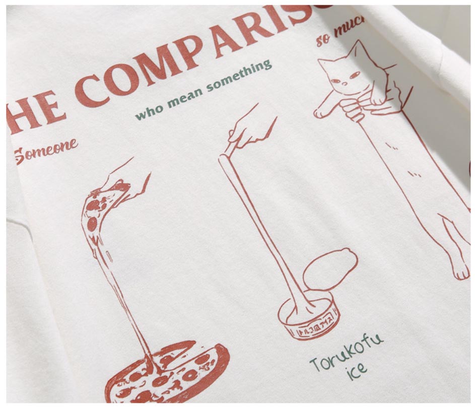 40 代 ファッション メンズ ユニセックス 猫イラストプリントTシャツ 全3色 ストリート系