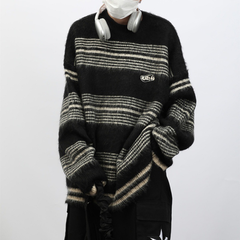 40 代 ファッション メンズ 秋冬メンズ ボーダーニットシャツ 上質セーター M～2XL