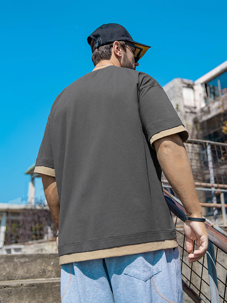 40 代 ファッション メンズ レイヤード風重ね着デザイン半袖Ｔシャツ