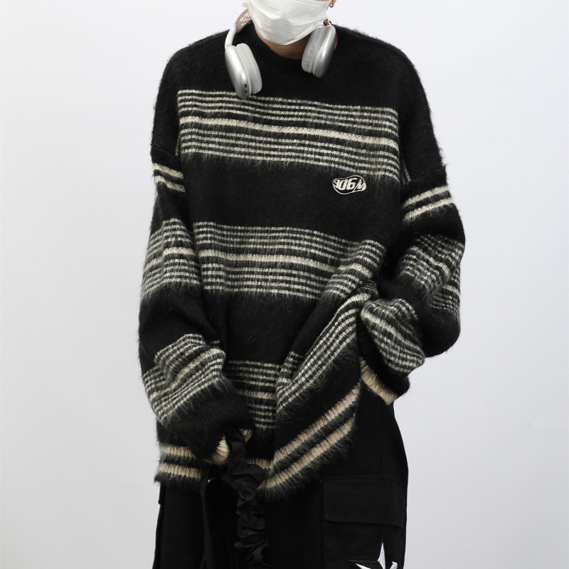 40 代 ファッション メンズ 秋冬メンズ ボーダーニットシャツ 上質セーター M～2XL