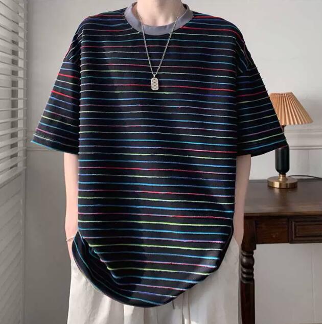 40 代 ファッション メンズ メンズ マルチボーダー 半袖Tシャツ カジュアル