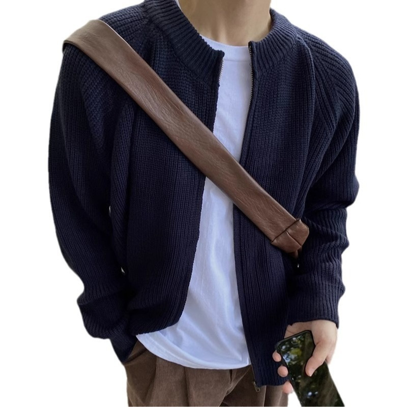 40 代 メンズ ファッション メンズ ニット ジャケット 無地 韓国風 大人 カジュアル