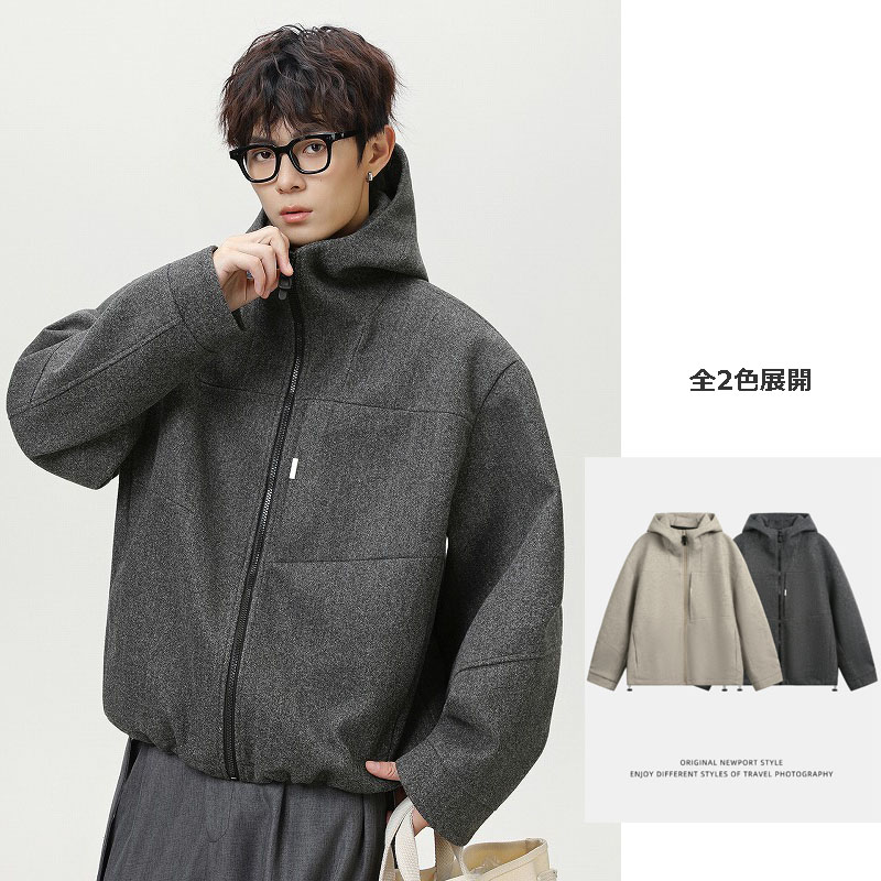 40 代 メンズ ファッション メンズ ウール混 フード付きジャケット 秋冬 全2色