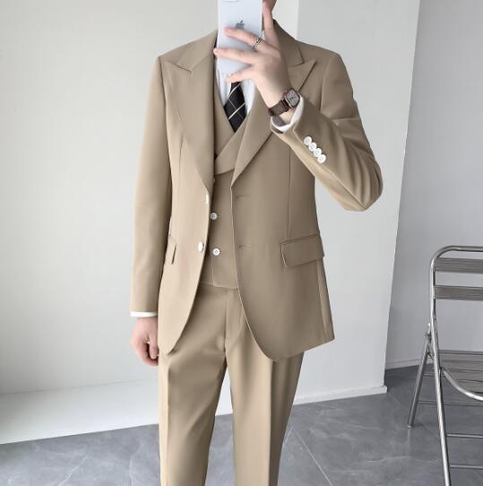40 代 ファッション メンズ ベージュ 高品質 ジャケット付き スリーピース スーツ 紳士服