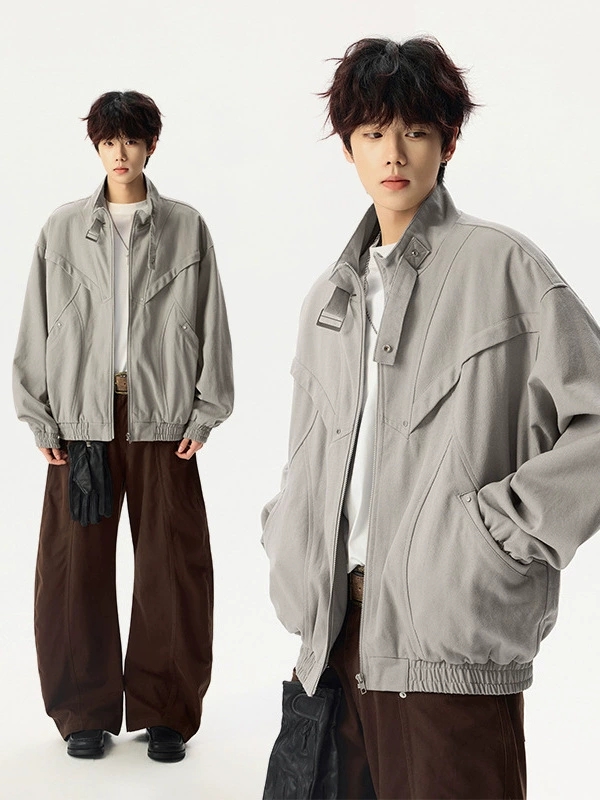 40 代 メンズ ファッション 無地ワーク風ジャケット秋冬アウター全2色