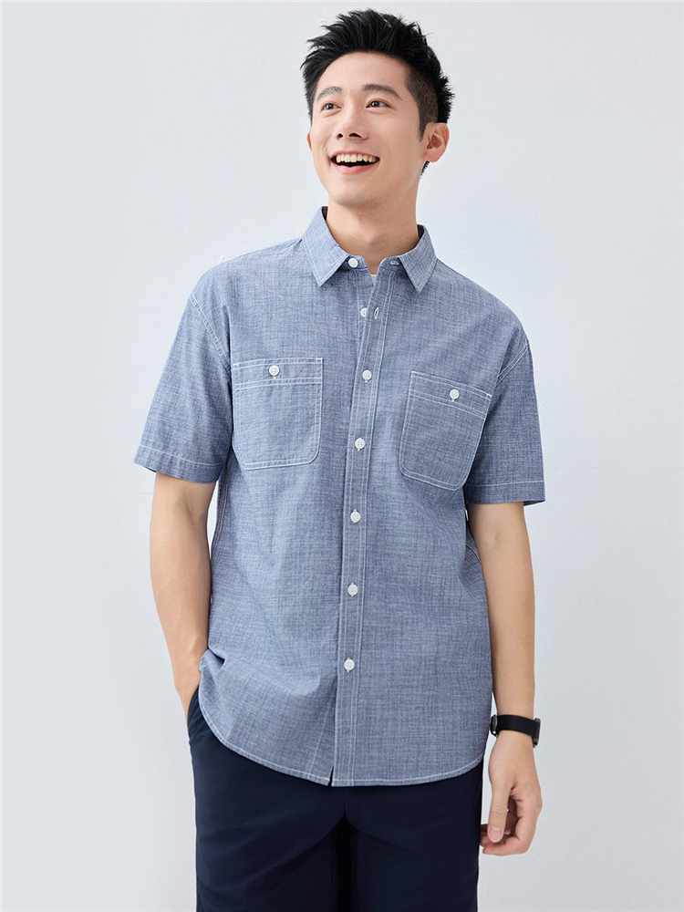 40 代 ファッション メンズ 洗練ポケットデザイン半袖シャツ