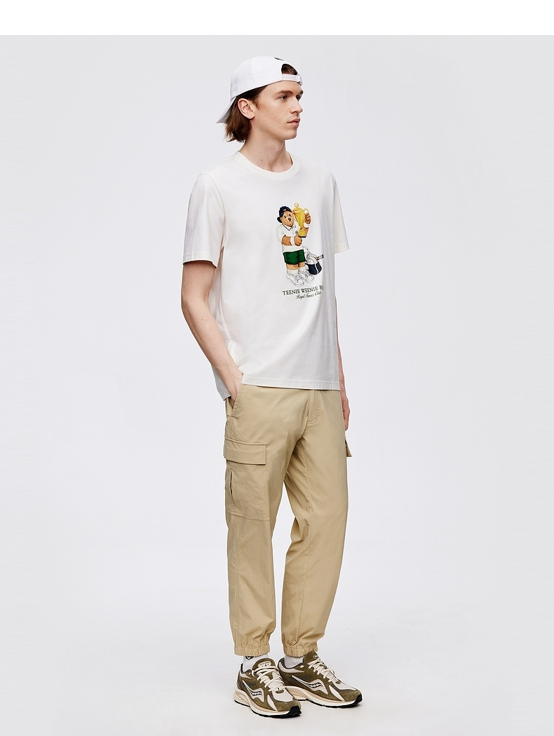 40 代 ファッション メンズ クマのテニスプレーヤー プリント Tシャツ