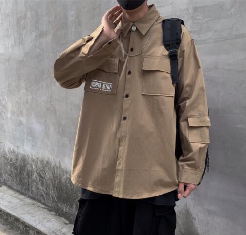 40 代 ファッション メンズ 秋冬 メンズ ワークポケット 長袖シャツ ベージュ