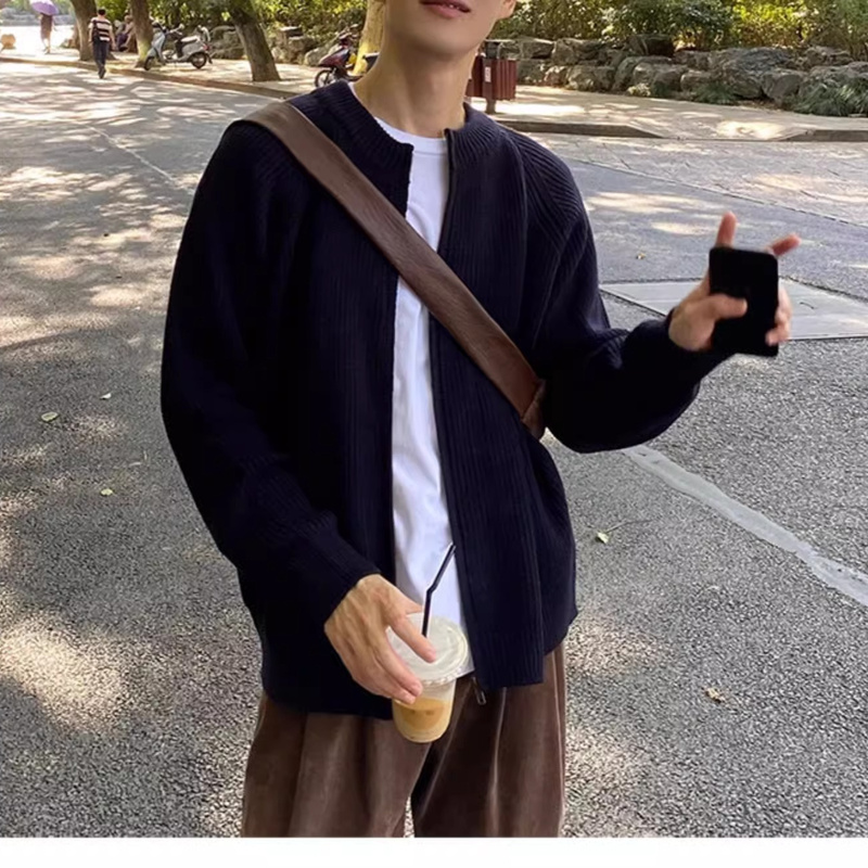40 代 メンズ ファッション メンズ ニット ジャケット 無地 韓国風 大人 カジュアル