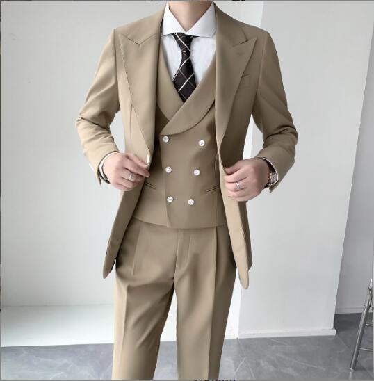 40 代 ファッション メンズ ベージュ 高品質 ジャケット付き スリーピース スーツ 紳士服