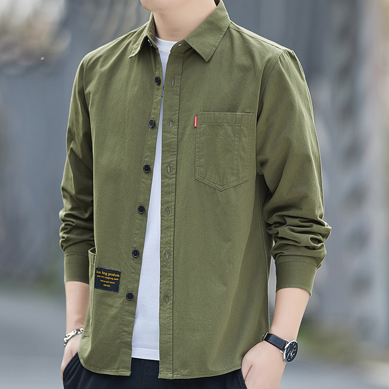 40 代 メンズ ファッション 胸ポケット付き長袖カジュアルワークシャツ