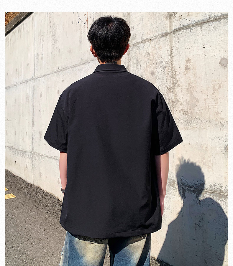 40 代 ファッション メンズ 洗練ハーフジップポケットシャツ