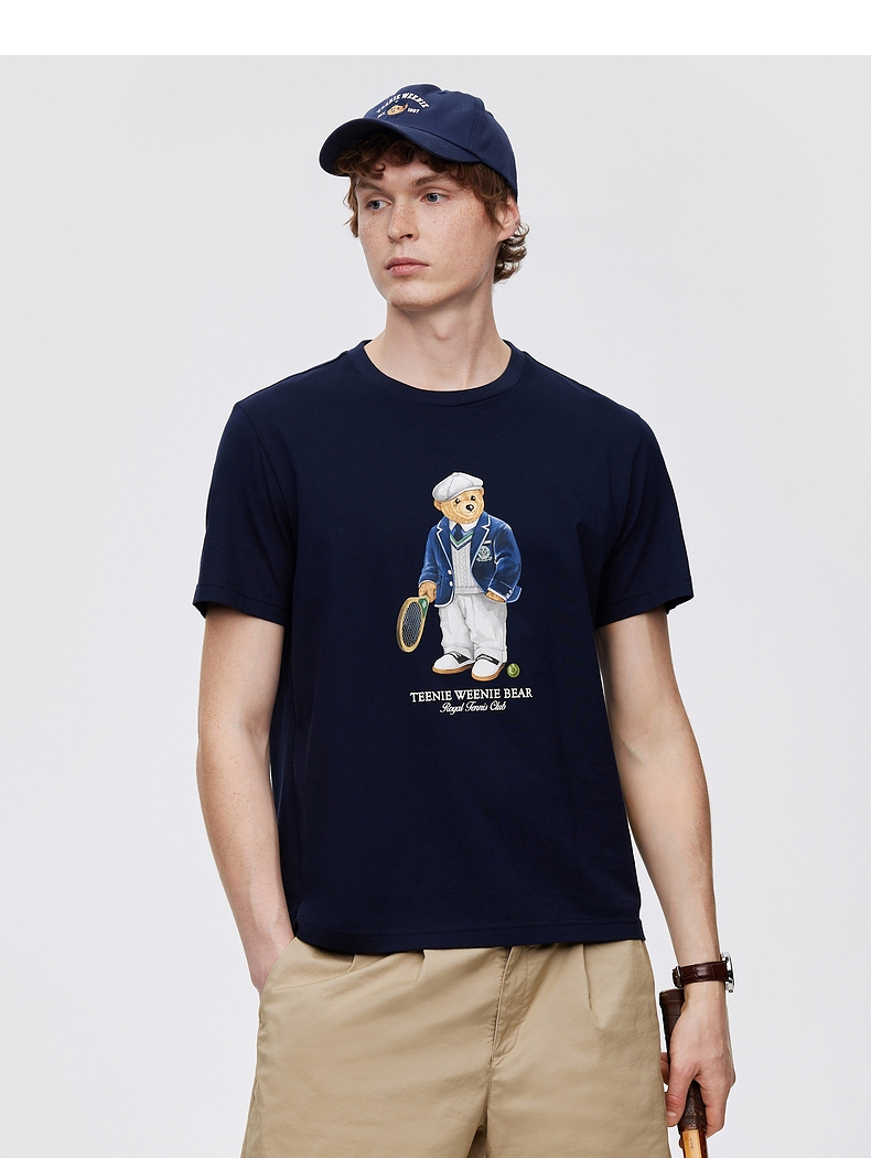 40 代 ファッション メンズ クマのテニスプレーヤー プリント Tシャツ