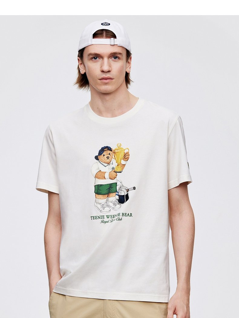 40 代 ファッション メンズ クマのテニスプレーヤー プリント Tシャツ