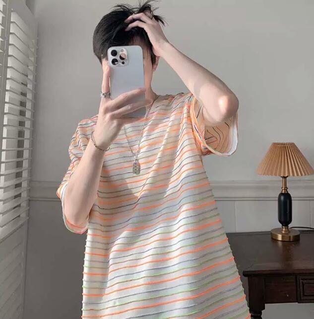 40 代 ファッション メンズ メンズ マルチボーダー 半袖Tシャツ カジュアル