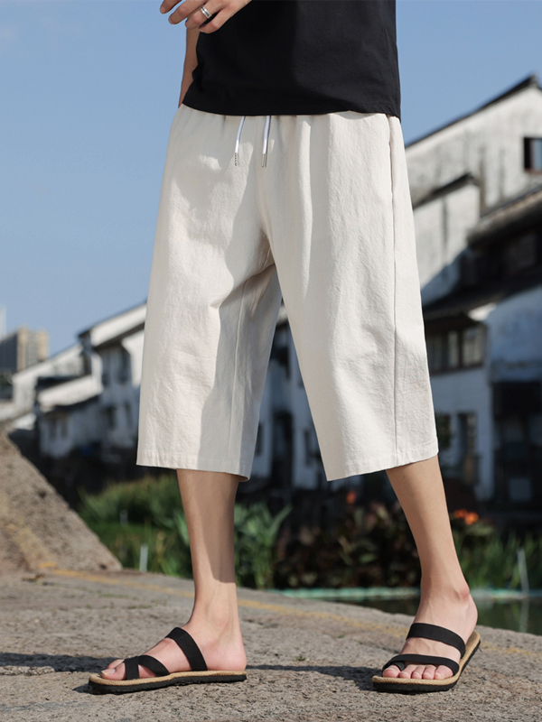 40 代 ファッション メンズ 涼やか麻混ワイドガウチョパンツ