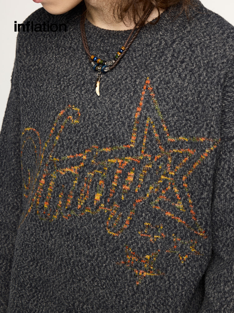 40 代 ファッション メンズ 星柄刺繍 ニットシャツ 秋冬 長袖 メンズ 全2色