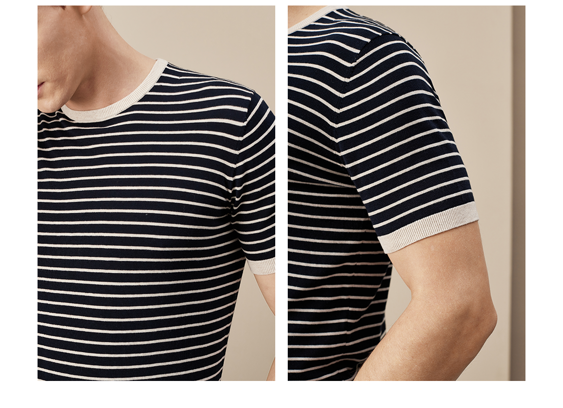 40 代 ファッション メンズ 上質リブ仕立て ボーダーニットTシャツ