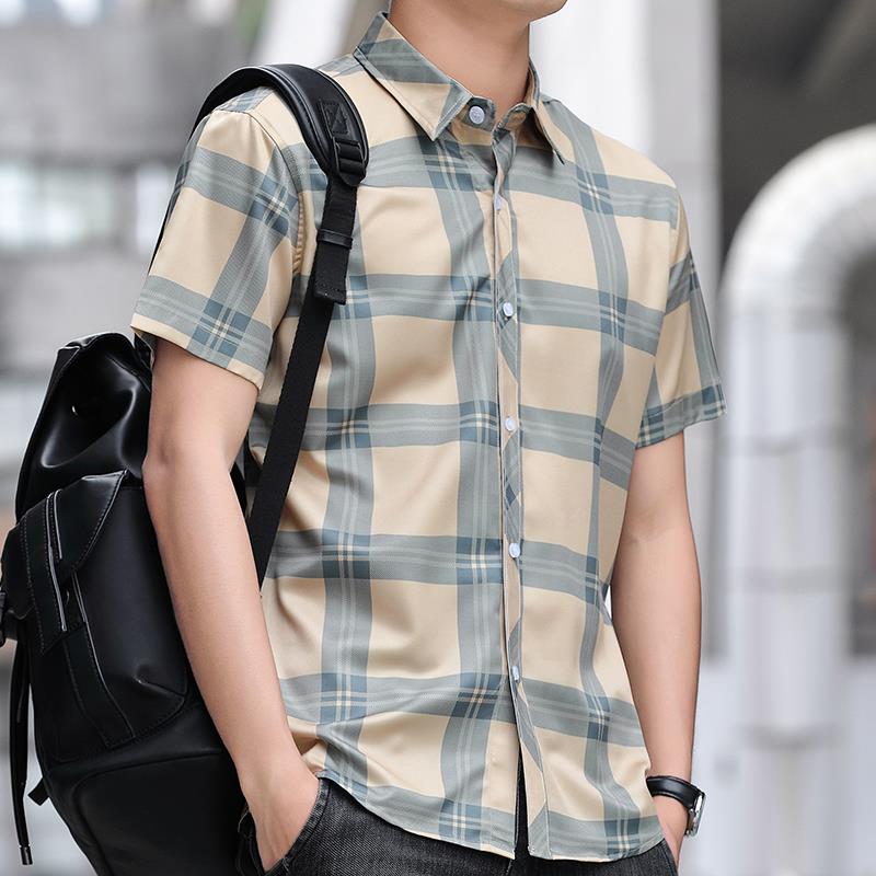 40 代 ファッション メンズ 爽やか格子柄 半袖シャツ