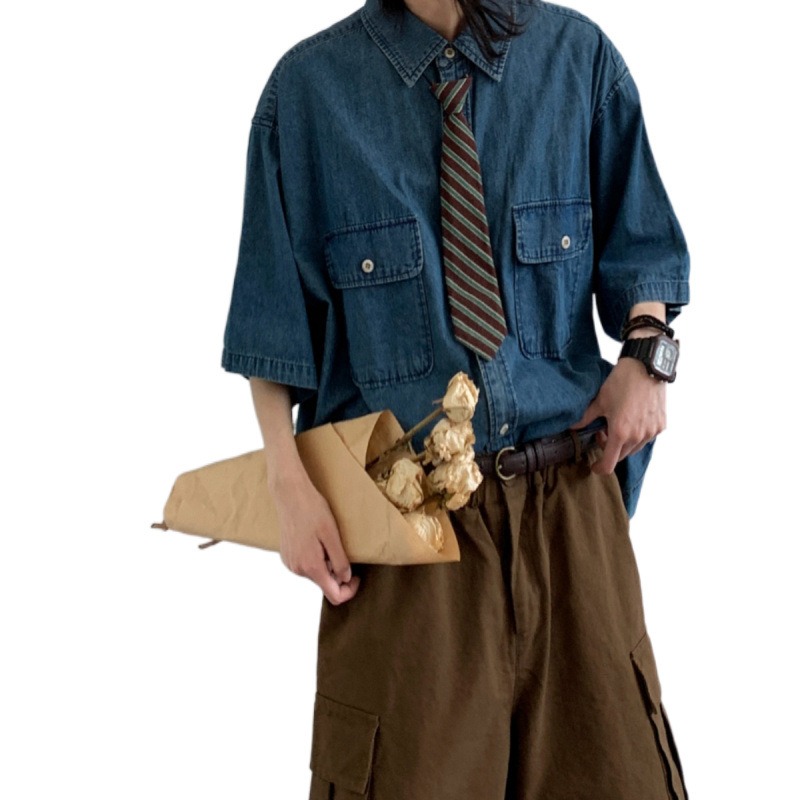 40 代 メンズ ファッション メンズ デニムシャツ 半袖 カジュアル ゆったり シャツ