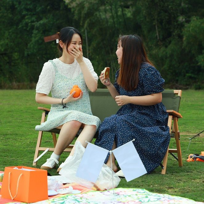 木製フレーム折りたたみ式２人掛けアウトドアチェア