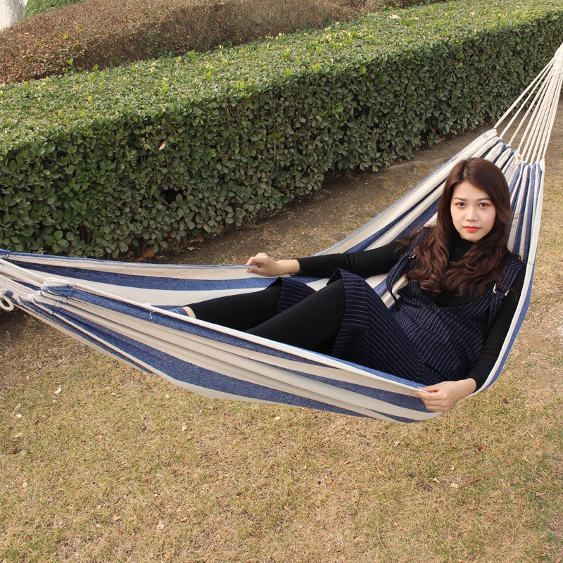 アウトドアチェア 屋外用ストライプ柄布製吊り下げ式休憩ハンモック