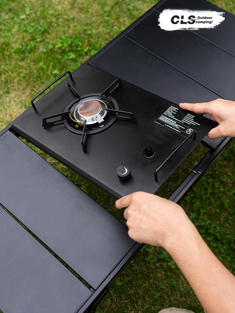 アウトドアテーブル 木目調天板付き折りたたみ式調理用テーブル