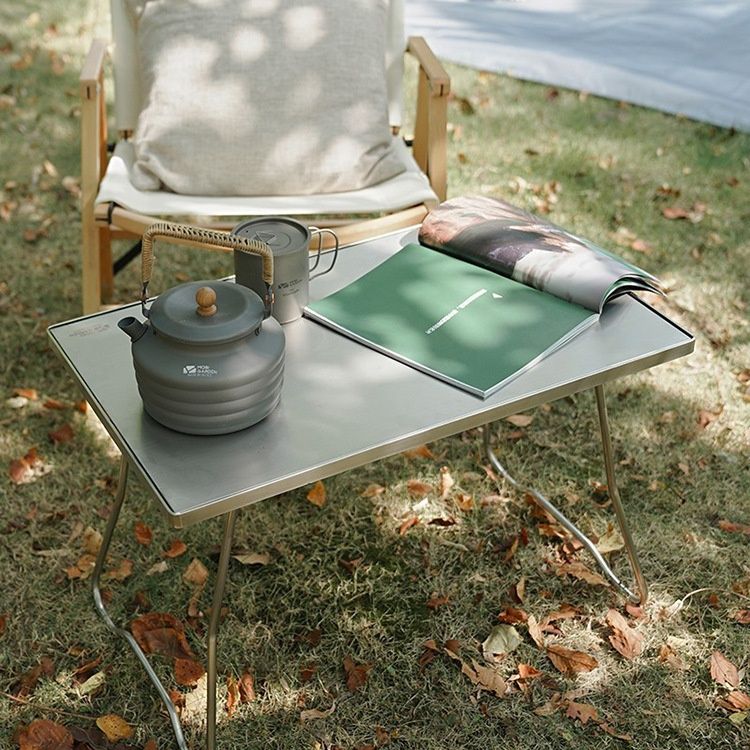 アウトドアテーブル 竹製天板付き折りたたみ式軽量ステンレステーブル