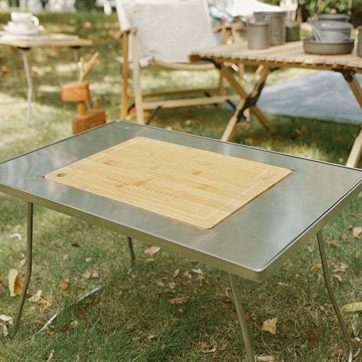 アウトドアテーブル 竹製天板付き折りたたみ式軽量ステンレステーブル