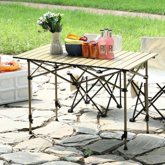 アウトドアテーブル 高さ調節機能付き大型木目調折りたたみ式野外用テーブル