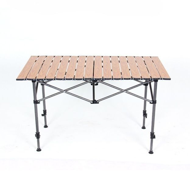 アウトドアテーブル 高さ調節機能付き大型木目調折りたたみ式野外用テーブル