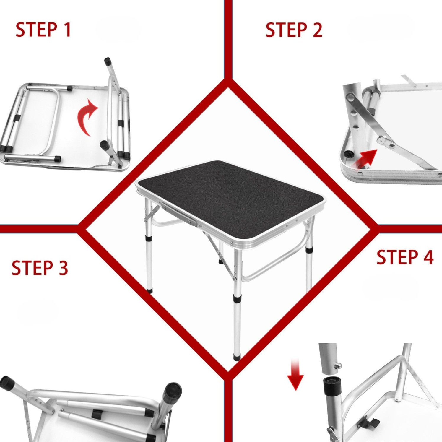 アウトドアテーブル 軽量折りたたみ式高さ調節機能付きサイドテーブル