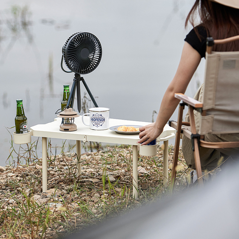 アウトドアテーブル 折りたたみ式飲料収納付き軽量持ち運びテーブル　コンパクト