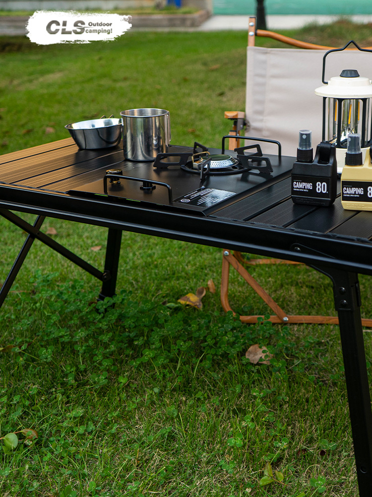 アウトドアテーブル 木目調天板付き折りたたみ式調理用テーブル