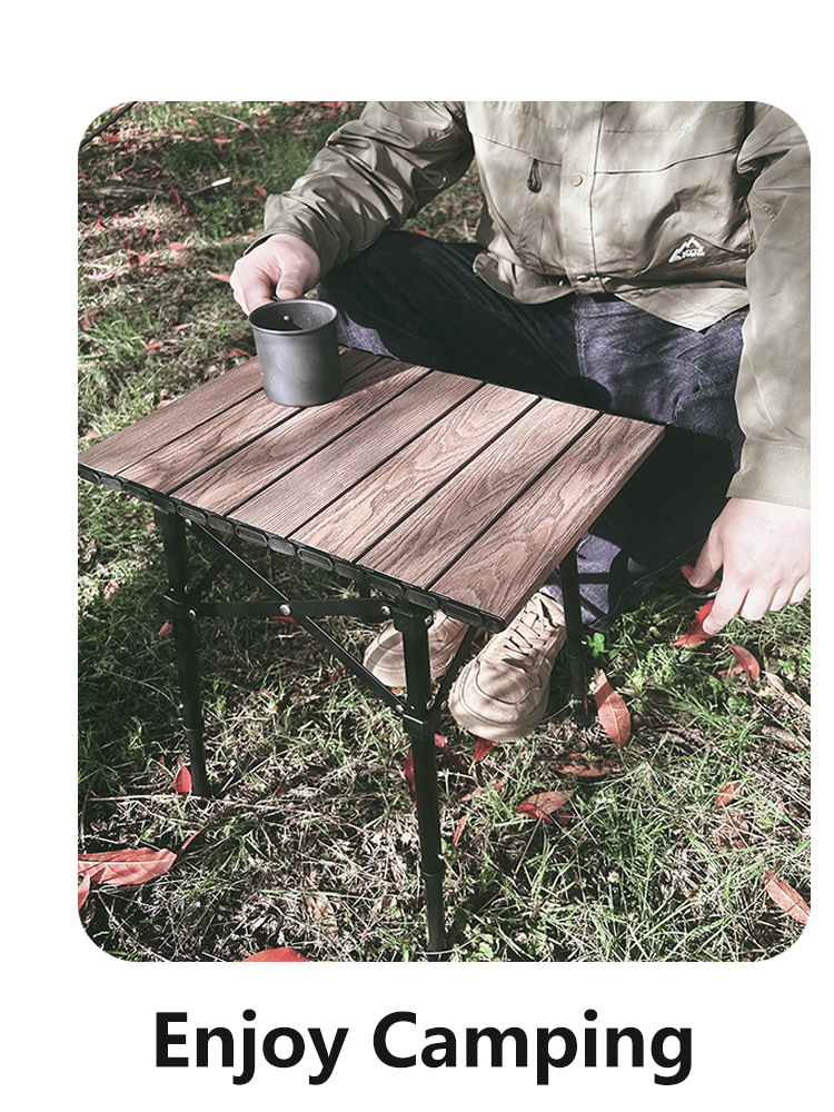 アウトドアテーブル 軽量折りたたみ式木目天板アルミサイドテーブル