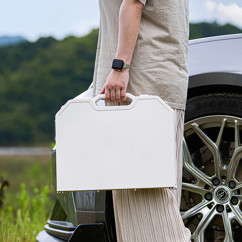 アウトドアテーブル 折りたたみ式飲料収納付き軽量持ち運びテーブル　コンパクト