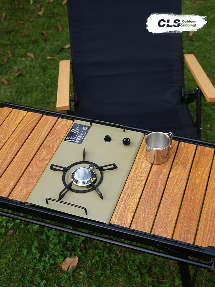 アウトドアテーブル 木目調天板付き折りたたみ式調理用テーブル