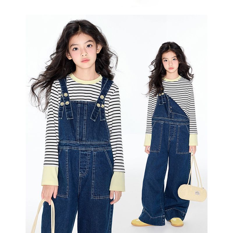 オーバーオール デニムワイドパンツオーバーオール女の子用