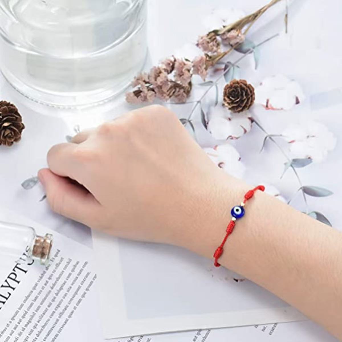 ペアブレスレット 邪視除け目玉石編み込み誕生日石ペアブレスレット