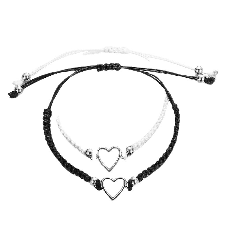 ペアブレスレット ハート型金具編み込み紐調節可能ペアブレスレット