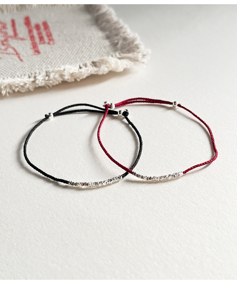 砕銀子装飾編み紐調節可能ペアブレスレット