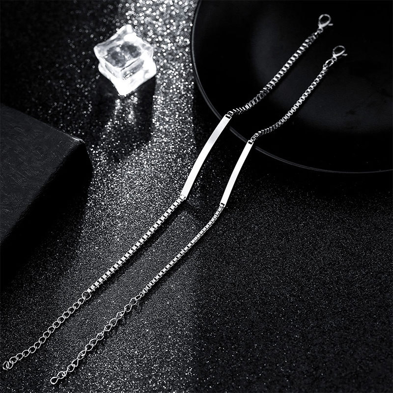 ペアブレスレット シンプル刻印プレート付きチェーンブレスレット