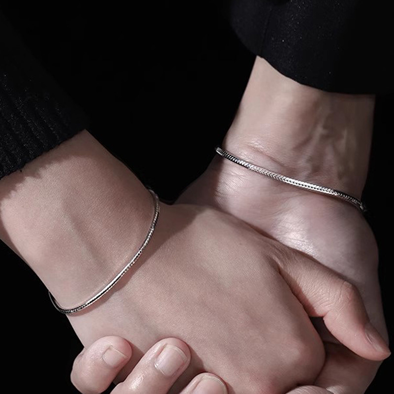 ペアブレスレット シンプル蛇腹チェーン長さ調節可能ペアブレスレット